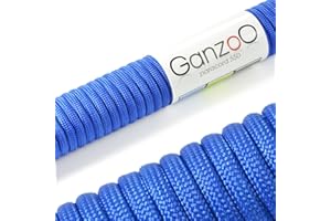 Ganzoo Corde paracorde 550 Type 3 à âme 7 brins, Gaine Polyester/Nylon, Bleu Royal, 4 mm, Bobine 15 m pour Bricolage Bracelets, laisses Chien, Camping, Survie, Outdoor