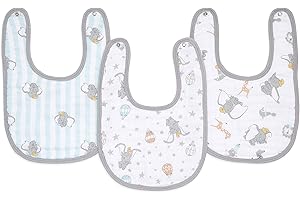 aden + anais essentials Snap Baby Bib, 100% Cotton Muslin, 3 Layer Burp Cloth, Super Soft & Absorbent for Infants, Newborns and Toddlers, Adjustable with Snaps, 3 Pack, dumbo new heights