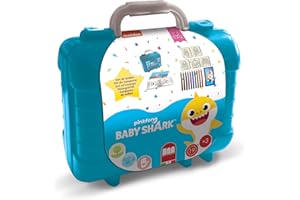 Multiprint Valigetta Travel Set Baby Shark, Made in Italy, Album da Colorare, con Puzzle e Matite, Set Timbrini Bimbi, in Legno e Gomma Naturale, Inchiostro Lavabile Atossico, Idea Regalo, Art.42995