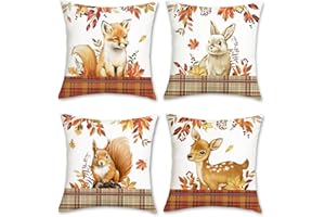 Bonhause Federe per Cuscini Autunno Animali 45 x 45 cm Copricuscini Volpe Cervo Scoiattolo Coniglio Velluto Morbido Federa Cuscino Divano Casa Giardino Decorazione Set di 4