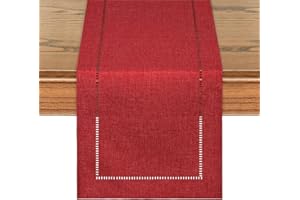 LOMOHOO Table Runner Red 30x180cm Christmas Table Runners Boho Modern Linen runners for tables with Hemstitch Design for Dining Table Xmas Birthday Valentine's Day Wedding Baby Party Decoration