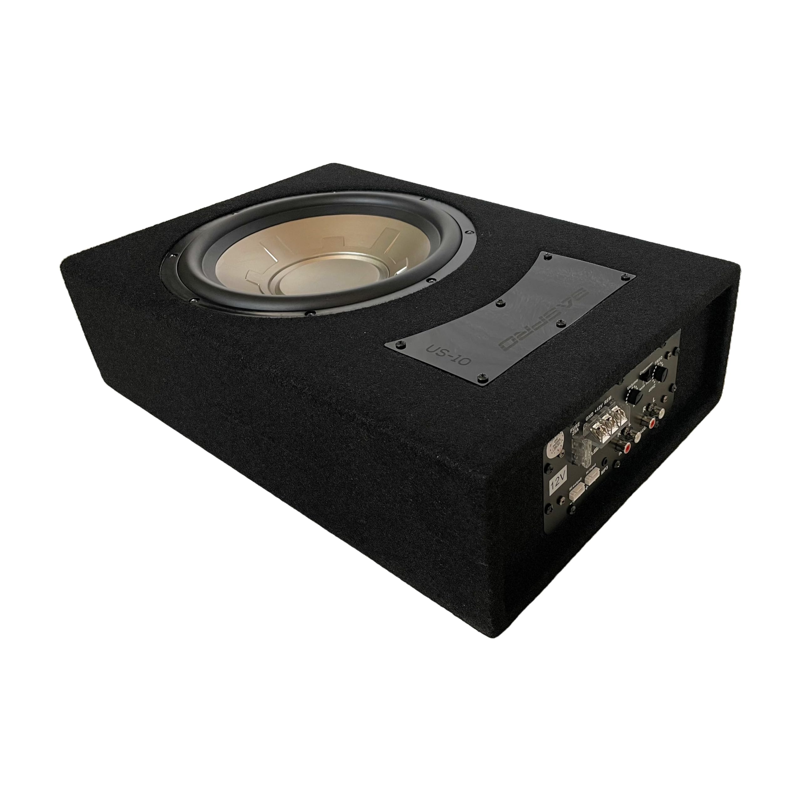 BASPRO US-10 10 inch Automtive Compact Subwoofer Enclosure with inbuilt Amplifier 2000 Max Power Very Suitable for CNG Fitted Cars or take Small Space with Good Bass