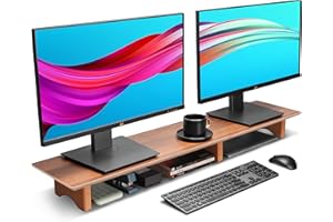 Aothia Grand Support pour écran d'ordinateur, Colonne Montante en Bois avec Pieds en liège durables pour Ordinateurs Portables/Ordinateur/TV/PC, Organisateur Parfait pour Bureau/Maison (Noyer, Grand)