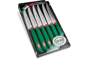 Sanelli Premana Professional Confezione Coltelli Costata, Acciaio Inossidabile, Verde/Rosso, 25.5x15.5x2.0 cm, 6 unità