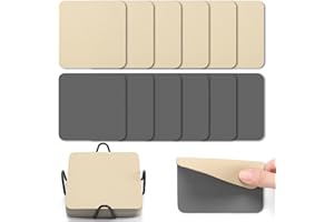 Myir JUN Sottobicchieri 10cm Set di 12 Sottobicchieri per Bicchieri Double Face Sottobicchieri Impermeabili Antiscivolo Resistente al calor con Portabicchieri (Grigio Giallo Grano)