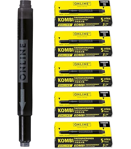 Online 17032 Standaard inktpatronen in voordeelpakket, universele vulpeninkt, compatibel met alle gangbare vulpennen, vervangende cartridges voor vulpennen en rollerballs, kleur zwart