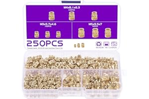 Gueenky 250PCS 3D Printer Inserts - M3, M4, M5 Threaded Brass Knurled Inserts for Plastic Parts
