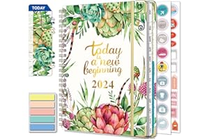 COLAND Agenda Semainier 2024 Spirale - A5 (Janvier à décembre 2024)-Avec 250 Autocollants de plan Adapté aux écoles, au Bureau et Famille