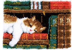 SKTWOE Knüpfen Set Knüpfteppich Zum Selber Knüpfen Katze Teppich Tapisserie Knüpfpackung Mit Knüpfhaken Kreuzstich Set Für Kinder Erwachsene Latch Hook Kit Canvas 52cm×38Cm,B