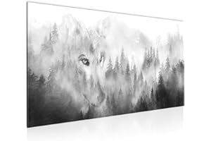 Runa Art Cuadro Decorativo Bosque niebla 1 Parte Moderno Cuadro Lienzo no Tejido para Sala Lobo Blanco y negro 033412c