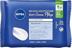‎NIVEA NIVEA Chusteczki czyszczące 3 w 1, krem pielęgnacyjny, delikatne chusteczki do demakijażu do wodoodpornego makijażu, oczyszczanie twarzy do wszystkich rodzajów skóry, zapach i pielęgnacja kremu NIVEA