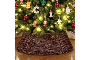 Lanpn Natürlich Rattan Weihnachtsbaum Kragen 61 cm, Rund Korbgeflecht Weihnachtsbaumständer Christmas Tree Collar Für Klein Mini Für Kunstbäume Innen - Weihnachtsbaumdecke (Braun)