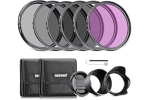 NEEWER 52mm Kit de Filtro ND y Accesorios de Lente, ND2 ND4 ND8 UV FLD CPL(Polarizador Circular) Juego de Filtros con Tapa de Lente/Parasol de Lente en Forma de Tulipán/Parasol de Lente Goma Plegable