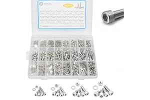 WZHUIDA 1080 Stück M2 M3 M4 M5 Innensechskant Schrauben und Muttern und Unterlegscheiben Sortiment, Edelstahl Zylinderschrauben mit Muttern Sortiment Kit mit 4 Schraubenschlüsseln