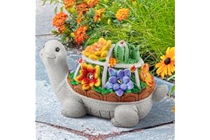 Grovind Statues de Jardin, Statues de Jardin solaires Tortue Ornements de pelouse avec Cactus & Lumières LED, Tortue Figurines Décoration d'extérieur pour Patio Cadeaux de Noël