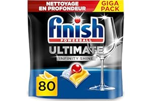 Finish Ultimate Infinity Shine Pastilles Lave-Vaisselle Citron, Imbattable contre les taches tenaces, 80 capsules