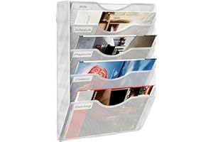 TQVAI 5 Compartimentos Malla Metálica Revistero Pared Documentos Organizador Papeles A4 Colgante Oficina Archivador de Organizador Herramientas Pared, Blanco