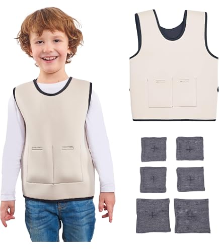 NEWFUN Gilet De Poids Enfants Pour Autisme, TDAH, SPD – Pression Profonde, Poids Amovibles 3 Lbs