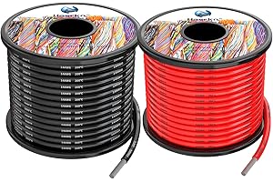 HAERKN 2.0mm² 14 awg Silicone Electrical wire Cable 66ft[33ft Black 33ft Red] 14 Gauge Separete wire Hook Up oxygen free Stranded Tinned copper wire High Temperature Resistance Spool