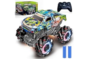 PENGBU RC Monster truck télécommandé avec pneus lumineux et musique, 2,4 GHz, rotation à 360 °, camion Monster Truck 1/20 avec 2 batteries 50 min d'autonomie, voiture télécommandée à partir de 3, 4, 5, 6, 7, 8