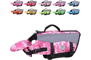 VIVAGLORY Gilet de Sauvetage pour Chiens avec Flottabilité Avant Amovible, Gilet avec Garniture Réfléchissante et Rembourrage Supplémentaire pour la Natation et la Navigation, Camouflage Rose, S