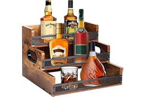 Alyoen Weinständer, Flaschenregal,Weinschrank aus Holz mit Tablett, Mini Bar, 3-stufiges Barregal für Schnapsflaschen, 12-Flaschen Barschrank, Bar Display, l für Wein und Whiskey