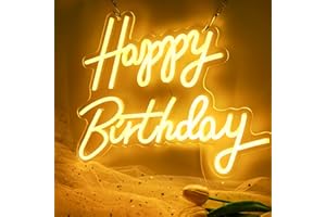 Aslanka Happy Birthday Neon Sign, Neon Signs for Bedroom Wall Decor USB Powered Neon Light Wall Sign for Bedroom, 15.7 x 7.8 inch (Warm White)
