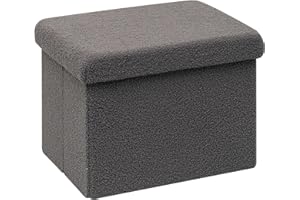 Bonlife Pouf a Cubo con Vano Portaoggetti,Pieghevole, con Coperchio, In Velluto,42X32X32cm,Grigio