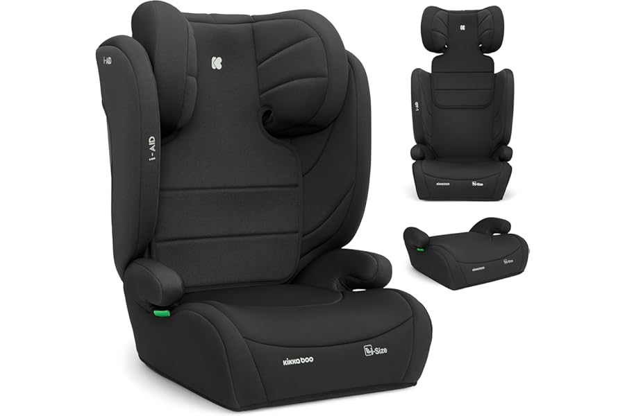 KikkaBoo i-AID Car Seat 15-36 kg, Group 2/3, i-Size 100-150 cm, 3.5 to 12 Years, Adjustable Headrest 13 Positions, Black