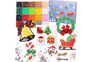 LULUETPUE Christmas Fuse Beads for Kids Craft Art, 7000PC 5MM Melty Beads Set, Iron Melting Beads Craft Kit with Pegboards, Ironing Paper and Chain Accessories for Kids Boys Girls Christmas Birthday Gift