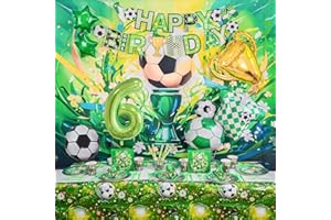 Sylphlikeoniric Fussball Deko Geburtstag Kinder 6 Jahre Junge, Fußball Geburtstag 6 Jahre Party Set, Fußball Luftballons Banner Teller Tasse Servietten Tischdecke Stroh (Fussball Geschirr 6 Jahre)