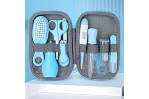 VEHOUKLI Baby Grooming Kit, Portable Baby Essentials Set, 10pcs Newborn Healthcare Accessories with Hair Brush Comb Nail Clipper Thermometer for Nursery Infant Girls Boys(Blue)