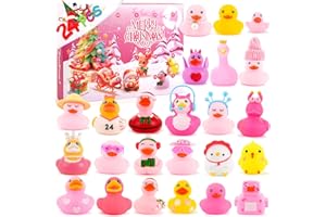 MEIGBFR Calendario Avvento 2024 Kinder, Calendario dell’Avvento con 24 Paperelle di Gomma Rosa per Regali Natale, Regalo per il Conto Alla Rovescia di Natale per Bambina