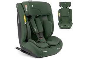 KIKKA BOO KikkaBoo i-Size i-­FLIT, Kindersitz 9-36 kg ISOFIX, Autokindersitz 76-150 cm, Gruppe 1/2/3, 15 Monate bis 12 Jahre, SPS Seitenschutz, Top Tether, Verstellbare Kopfstütze, Armeegrün