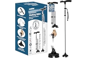 MEDITAL Folding Walking Stick with LED Light - 84.5-94.5cm Adjustable Walking Cane - Foldable Walking Stick for Men & Women with Extra Wide Pivoting Base - Comfortable Grip