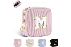 PLAYEXEN Petit Trousse Personnalisable Pochette Maquillage Femme Mini Trousse de Toilette Fille avec Initiale Sac de Cosmétiques en Velours Côtelé Personnalisée Cadeau Anniversaire Noël Filles Maman(Rose-M)