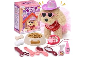 Toyssa Spielzeug Hund der Läuft Bellt Schwanzwedeln mit Leine, Interaktives Haustier Rollenspiel Anziehen Füttern Baden Hund Kuscheltier Geschenk Mädchen 3 4 5 6 7 Jahre für Geburtstag Weihnachten