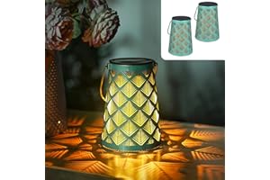 JOYCREATOR Latarnie solarne do użytku na zewnątrz, do ogrodu, 2 sztuki, metalowe latarnie solarne do użytku na zewnątrz, wodoszczelność IP65, wiszące orientalne lampy solarne do użytku na zewnątrz,