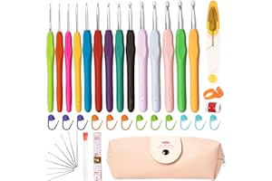 Aiguilles à Crochet Set, Domkan Ensemble de 14 pcs Crochet à Tricoter avec Poignées Ergonomiques en Caoutchouc à Prise Souple, kits de Crochet pour Adultes Débutants