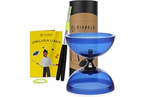 Diabolo Freizeitsport Juego de malabares Pro con diábolo con rodamiento de bolas (azul transparente), palos de aluminio, cuerda de repuesto (160 cm) e instrucciones impresas (idioma español no