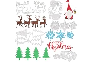 BETESSIN 13 Set Fustelle Stencil Cutting Dies Natale con Albero, Alce, Babbo, Fiocco Neve, Merry Christmas per Scrapbooking Decorazione di Festa Fai da Te Creazione Goffratura
