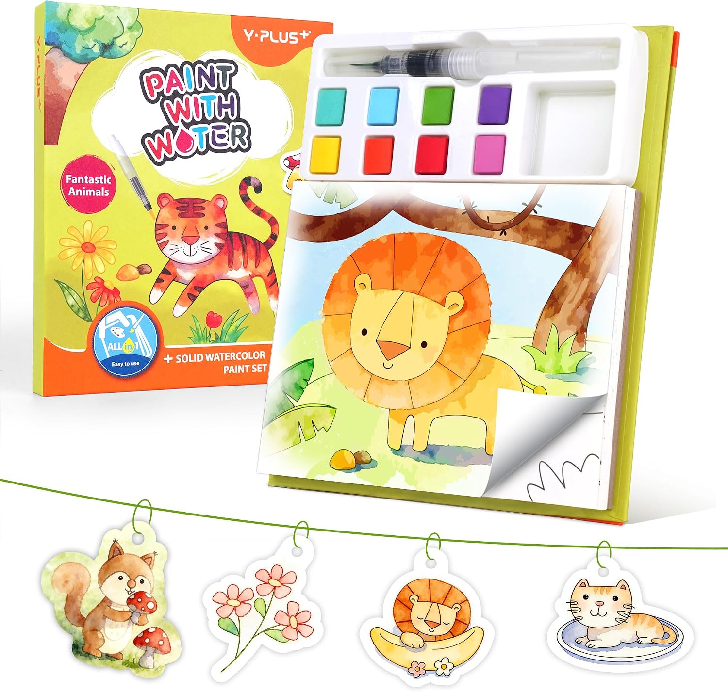 YPLUS Libro de Pintura con Agua para Niños 3-6 Años - Libro de Colorear con 8 Colores y Efecto Mágico - Libro de Manualidades con Pincel de Agua, Bricolaje desde 4 Años（Tema Animales）