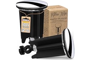 Kitchen Helpis® Lot de 2 bondes universelles pour évier, bonde de 40mm avec chaine attrape-cheveux, bonde évier, bonde évier contre les mauvaises odeurs, bonde lavabo inoxydable, bonde de lavabo, noir
