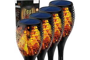 Luxari Linterna solar de jardín - 4x llamas realistas - Luz solar para exteriores - Lámpara solar de jardín resistente al agua - Iluminación automática de jardines solar