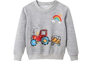 Dinopjs Jungen Pullover, Boys' Warm Sweatshirts, Klassischer Cartoon Tiere, Traktor, Dino, Fliegender Drache Ritter, Regenbogen, Eisbär Weihnachtsbaum, Baumwolle Sportshirts für Kinder 2-9 Jahre