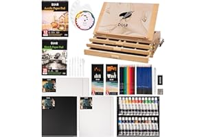 DJAR 87 pcs Acrylic Paint Set with 3 Drawer Storage, 24 Colors of Acrylic Paint, Sketch Book, Paints and Pads, Acrylic Art Supplies Kit for Adults, Teens and Beginners