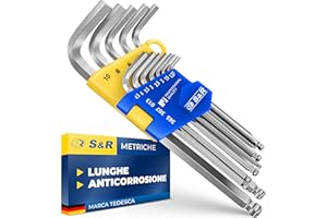 S&R Chiavi a Brugola - Set Brugole Metriche Lunghe. Kit Brugole di 13 Chiavi Esagonali Maschio da 1.27 a 10mm con Testa Sferica per Bici, Moto Auto, Mobili, Elettrodomecisti.
