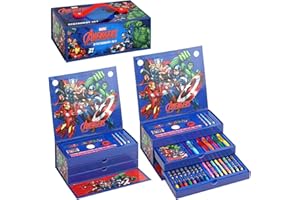 CERDÁ LIFE'S LITTLE MOMENTS Avengers Kids 34pc Colouring Art Stationery Set with Watercolour Felt Tip Pens Crayons and Pencils Travel Set for Children