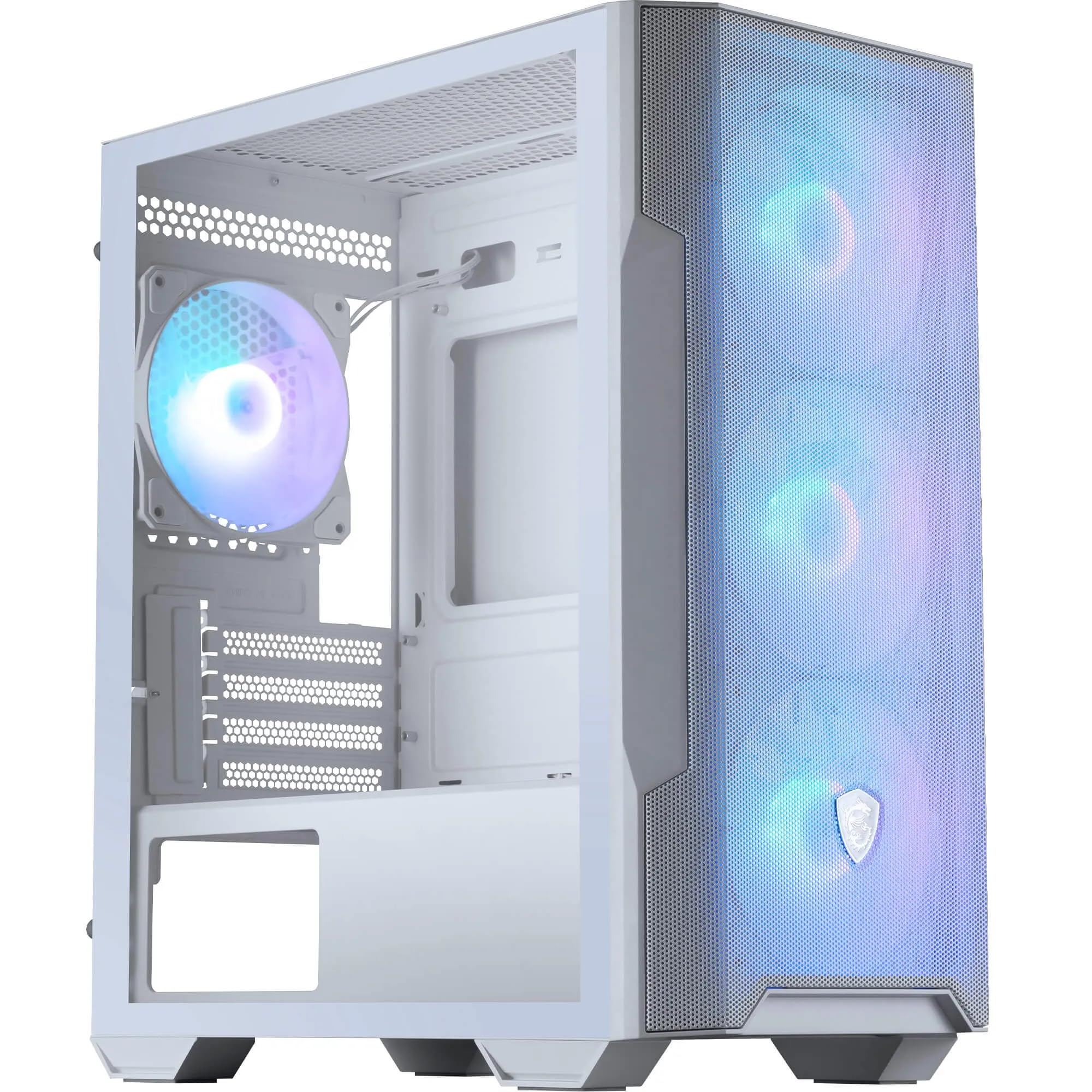 MSI MAG FORGE M100R Micro ATX Mini Tower White with Tempered Glass Side Panel, USB 3.2 Gen 1 Type-A, and USB 2.0 Type-A