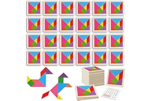 Ainiv Set di 24 Gioco Tangram in Legno, Tangram Gadget, Compleanno Regalini, Giocattoli Educativi Tipo Montessori Compleanno Puzzle, Bomboniere Natalizie per Bambini e Bambine